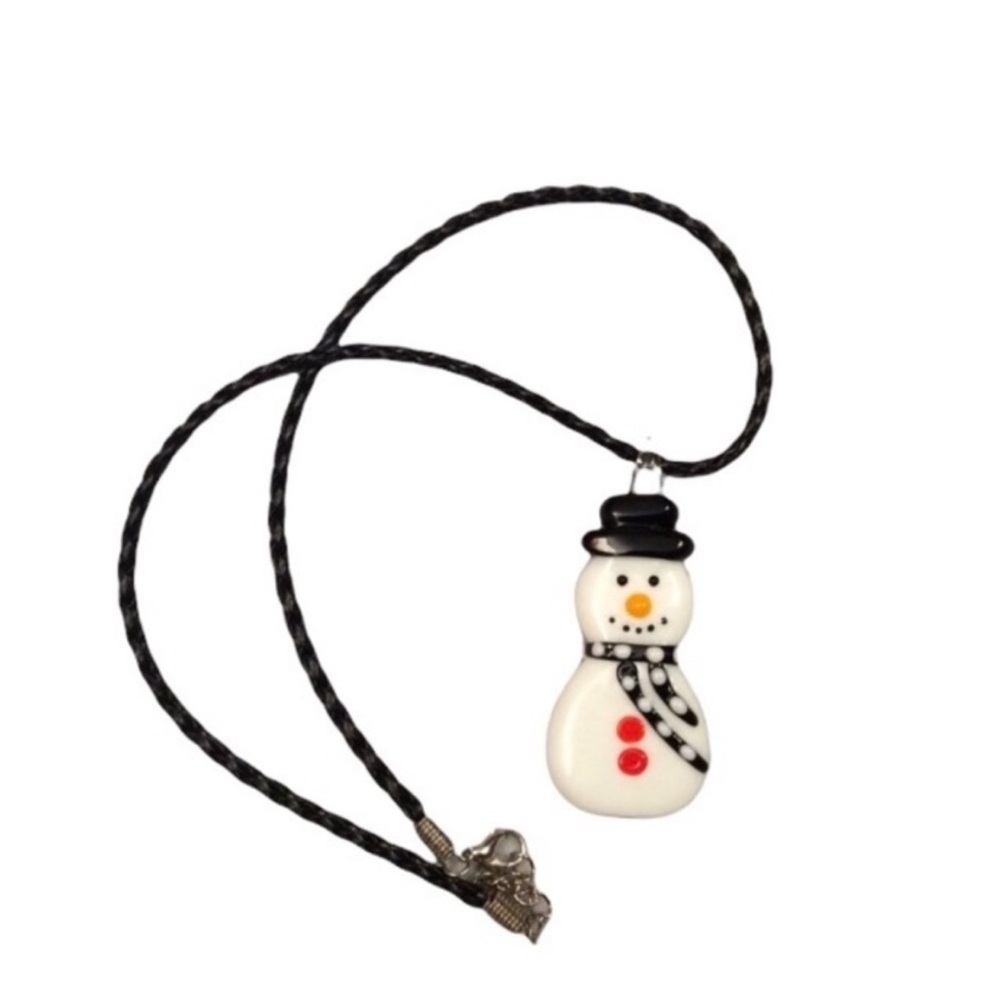 UNBRANDED CHRISTMAS Lampwork BEAD Winter SNOWMAN PENDANT Necklace